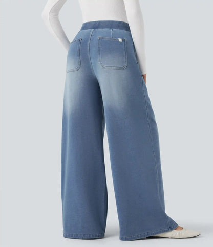 Halara Flex™ Mid Rise Wide Leg Flare French Terry Casual Sweatpants Jeans with Pockets