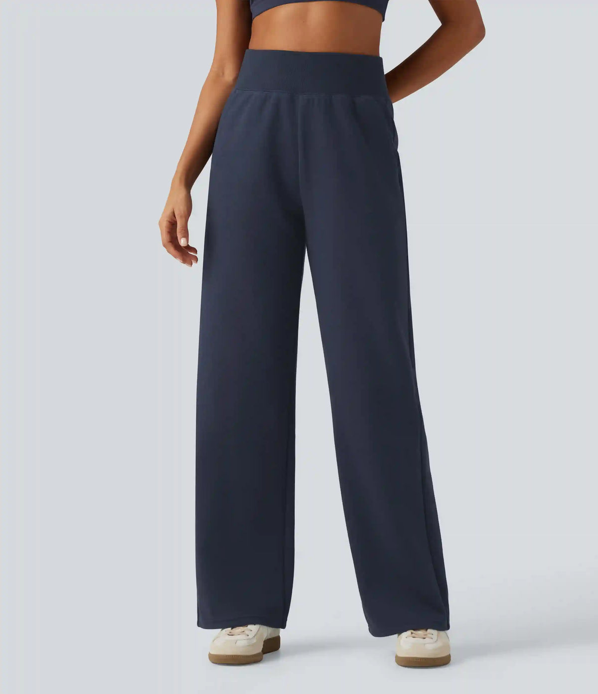 High Waisted Straight Leg Casual Cotton Sweatpants with Pockets