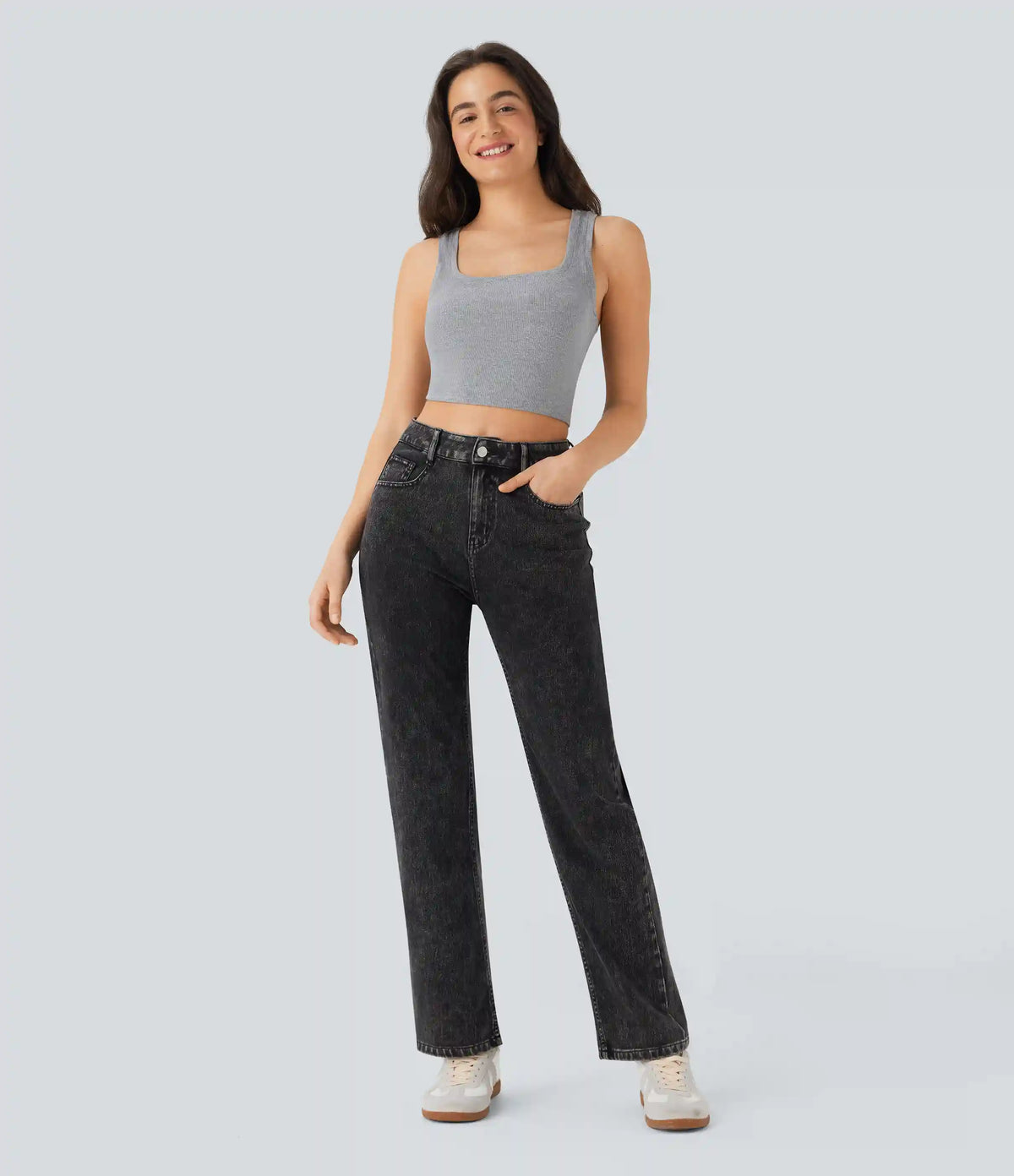 Halara Flex™ High Waisted Zipper Pockets Straight Leg Casual Jeans