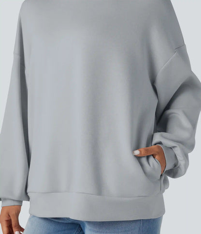 Mock-neck Relaxed Casual Sweatshirt with Pockets