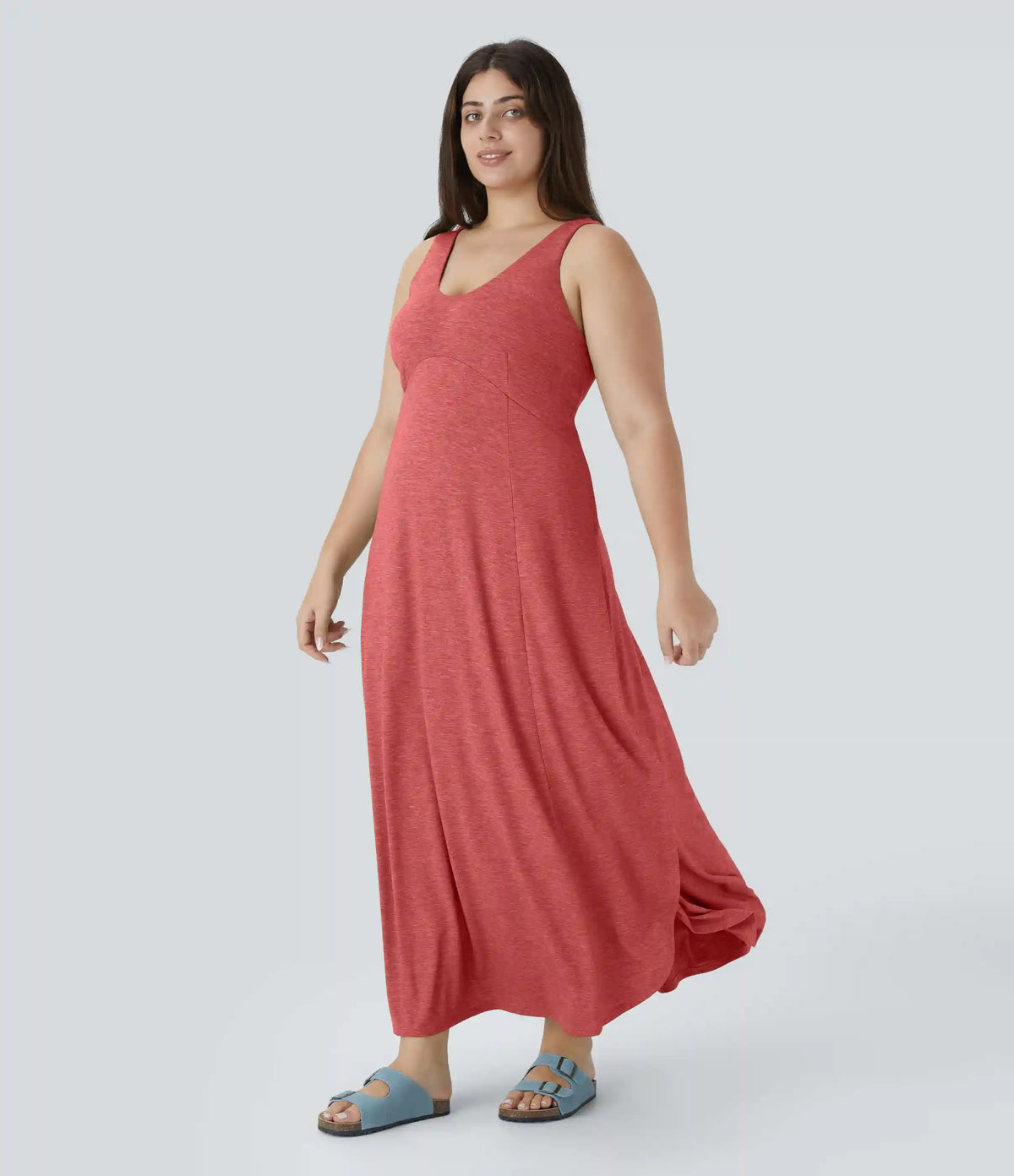 U Neck Flowy Maxi Casual Plus Size Tank Dress