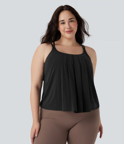 Plus Size Crisscross Backless Pleated Quick Dry Yoga Cami Top