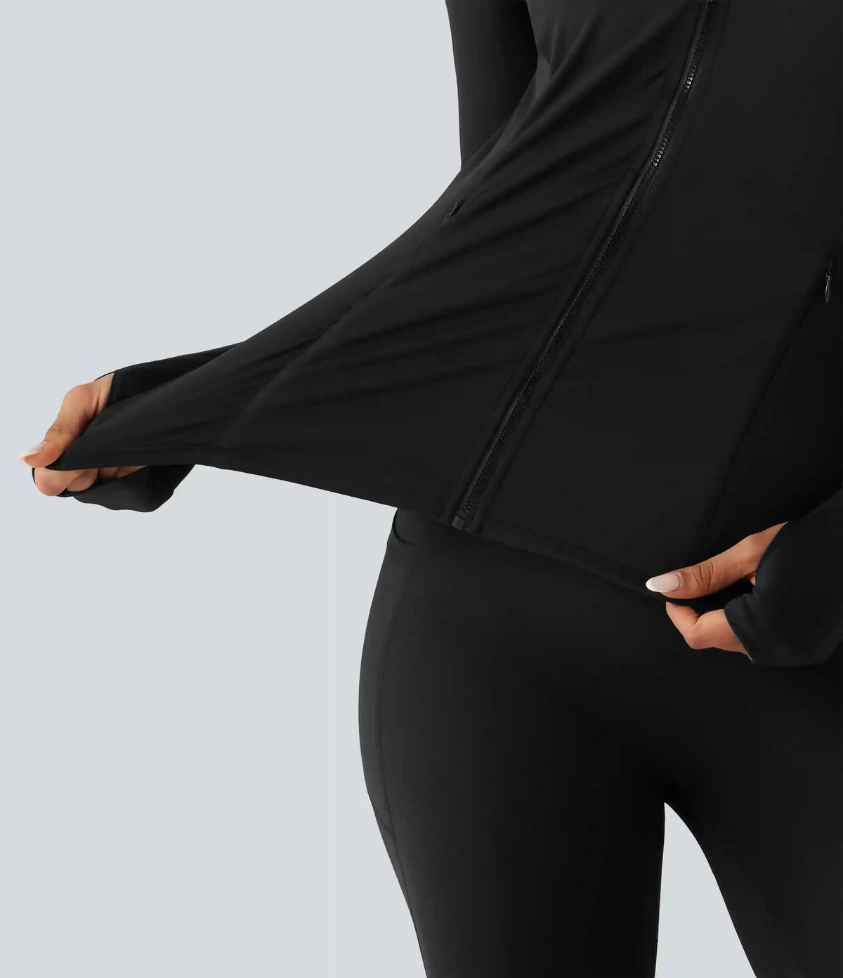 SoftlyZero™ Airy Stand Collar Long Sleeve Thumb Hole Eyelet Ruffle Hem InstantCool Yoga Jacket with Pockets-UPF50+