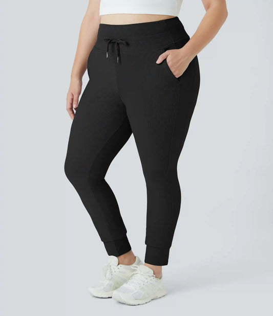 Patitoff™ Flow Pet Hair Resistant High Waisted Drawstring Pocket Plus Size Plain Full Length Joggers