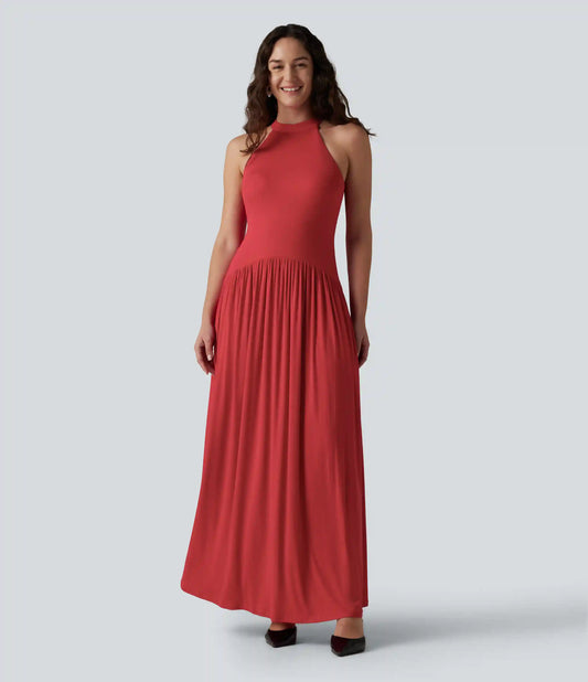 Ribbed Racerback Built-in Bra Maxi Dress with Pockets