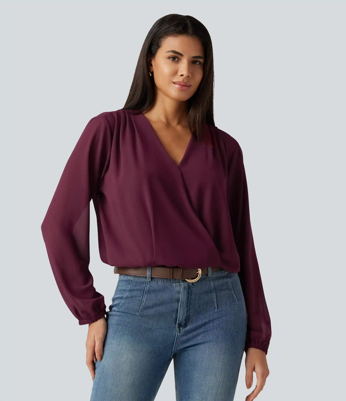 Long Sleeve Party Blouse with Scarf