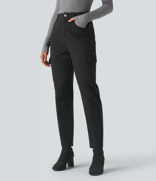High-waisted Chino Cotton Casual 7/8 Tapered Pants with Pockets