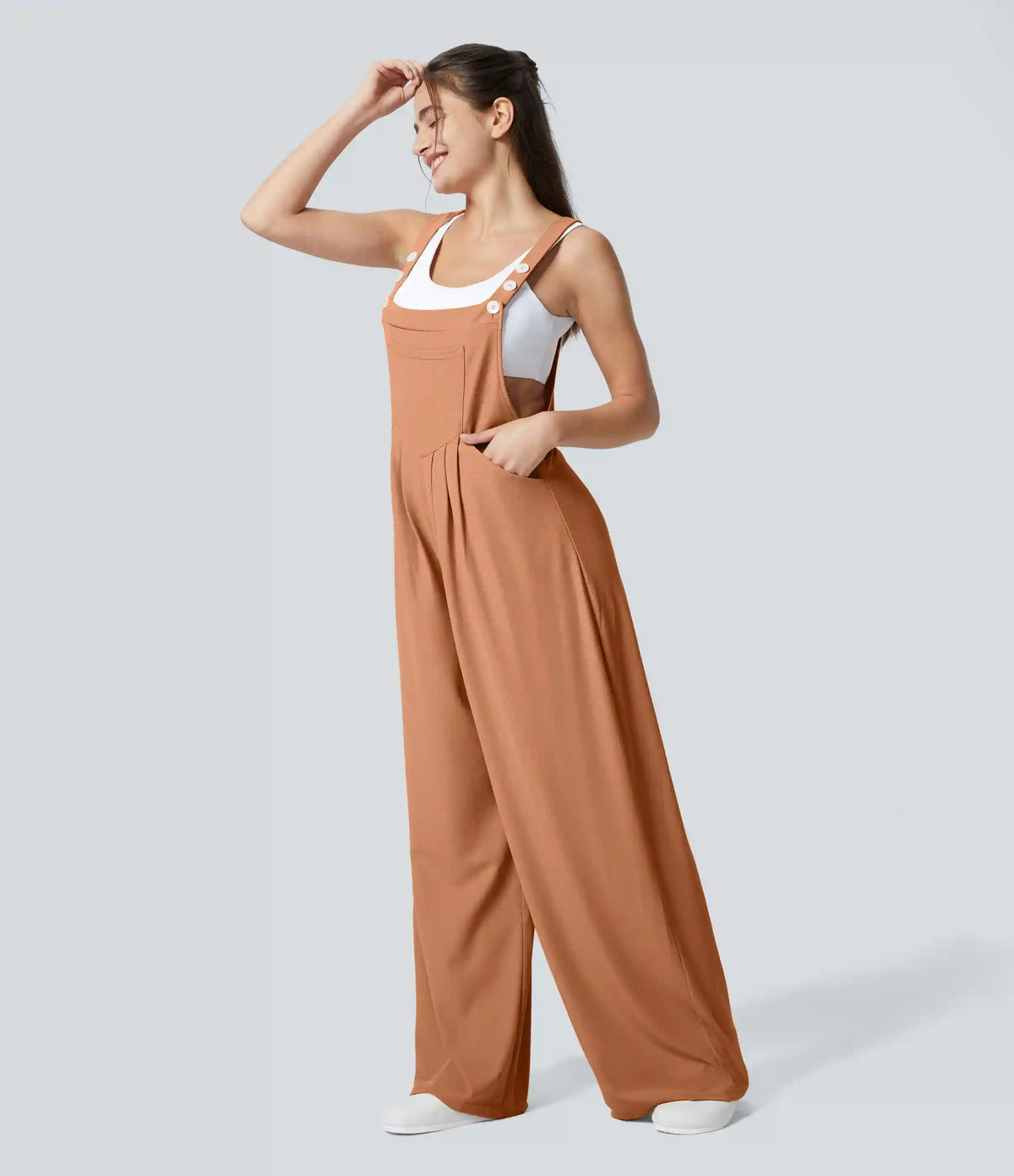 Pockets Waffle Casual Overalls
