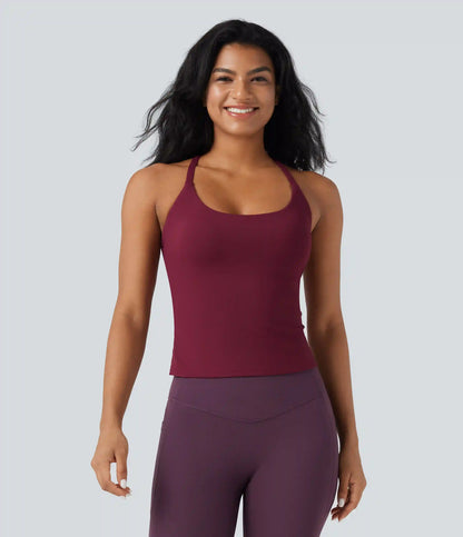 Scoop Neck Crisscross Back Crossover Hem Yoga Cami Top
