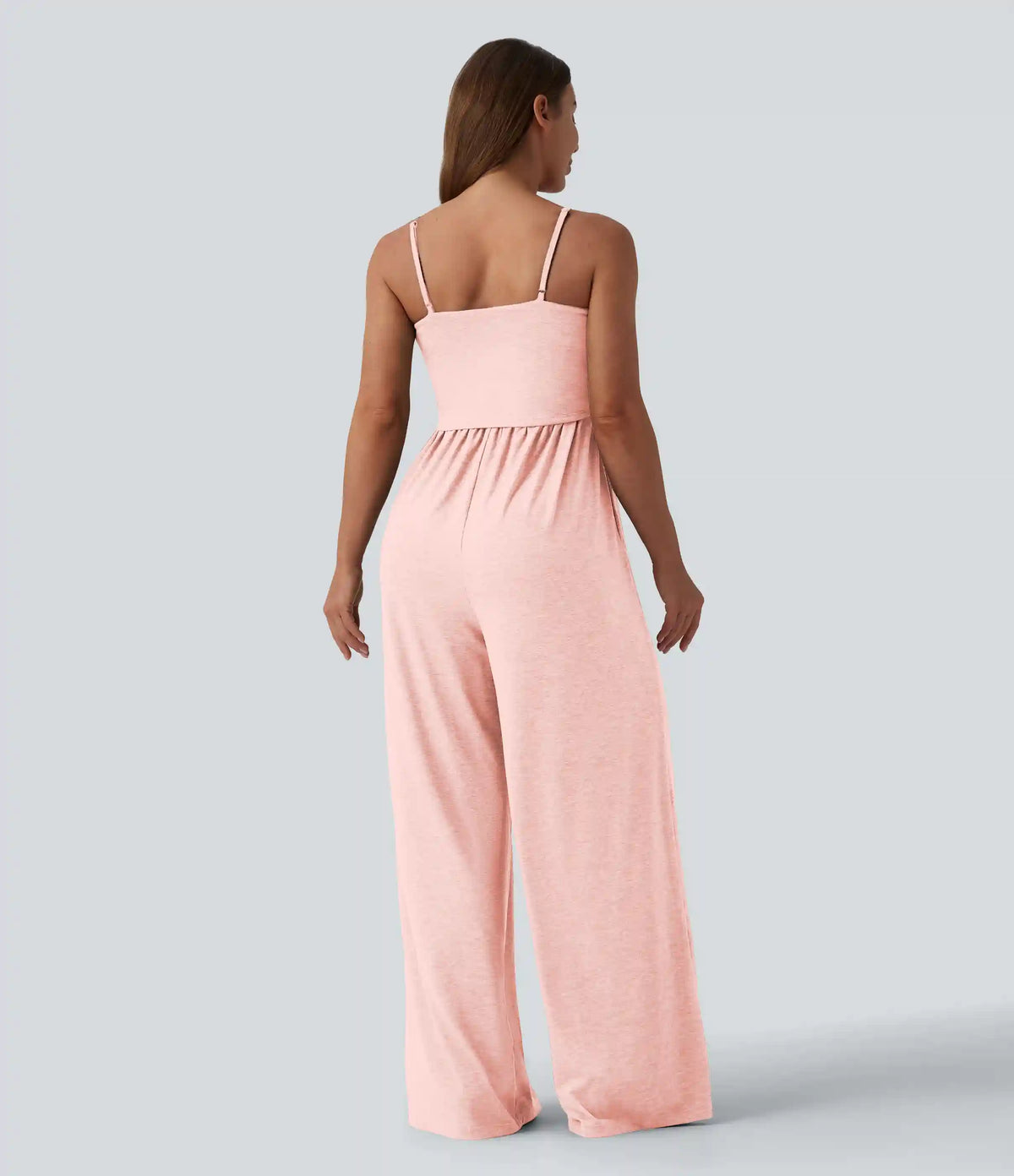 Adjustable Straps Ruched Wide Leg Heathered Casual Jumpsuit with Pockets-Easy Peezy