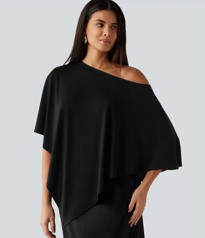 One Shoulder Half Sleeve Batwing Asymmetric Hem Oversized Casual Top