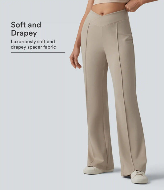 SpacerTek™ Crossover High Waisted Casual Flare Pants with Pockets