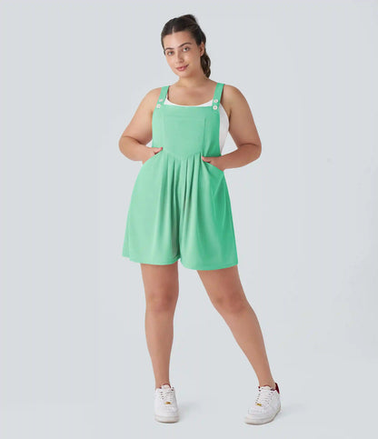 Pockets Waffle Casual Plus Size Short Overalls