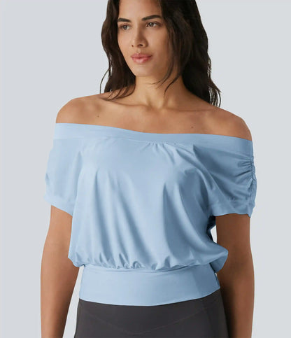 Off Shoulder Short Sleeve Oversize InstantCool Quick Dry Yoga Sports Top