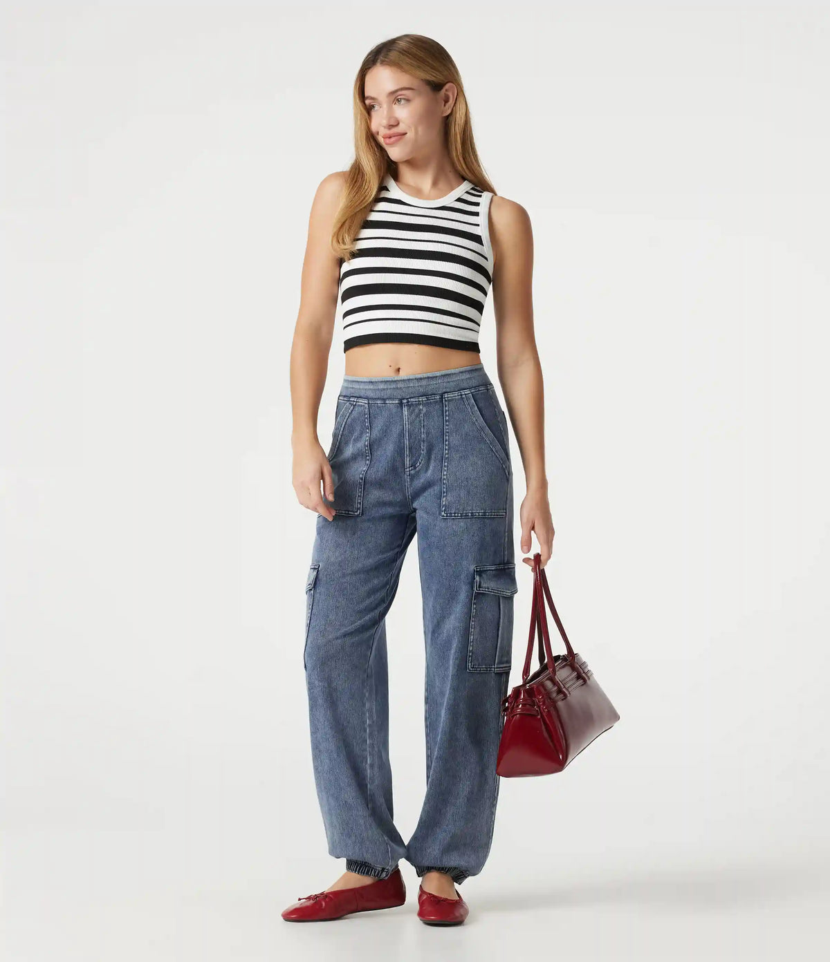 Halara Flex™ Denim Mid Rise Casual Cargo Joggers with Pockets