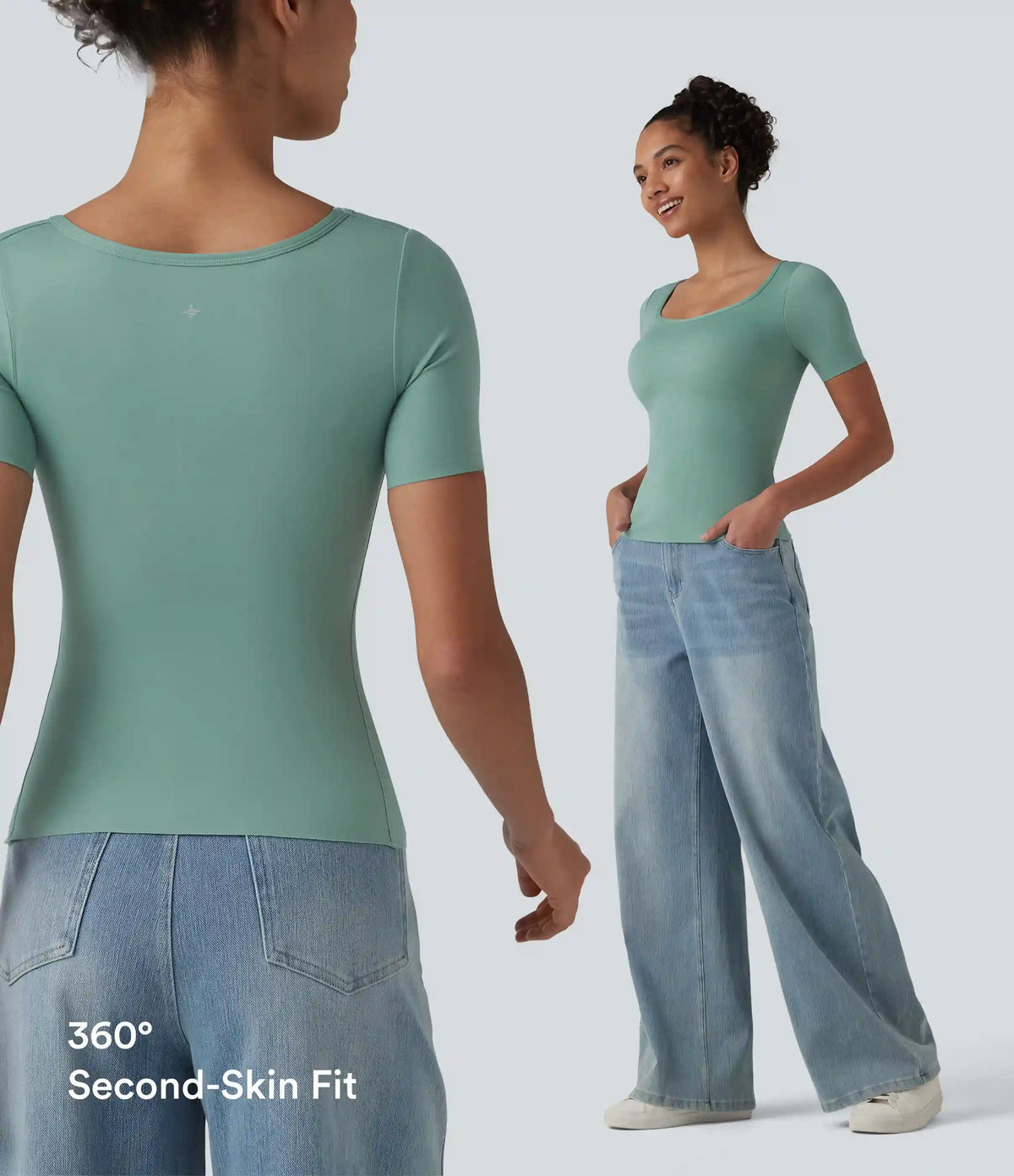 Scoop Neck Short Sleeve Built-in Bra Casual T-Shirt B-E Cups