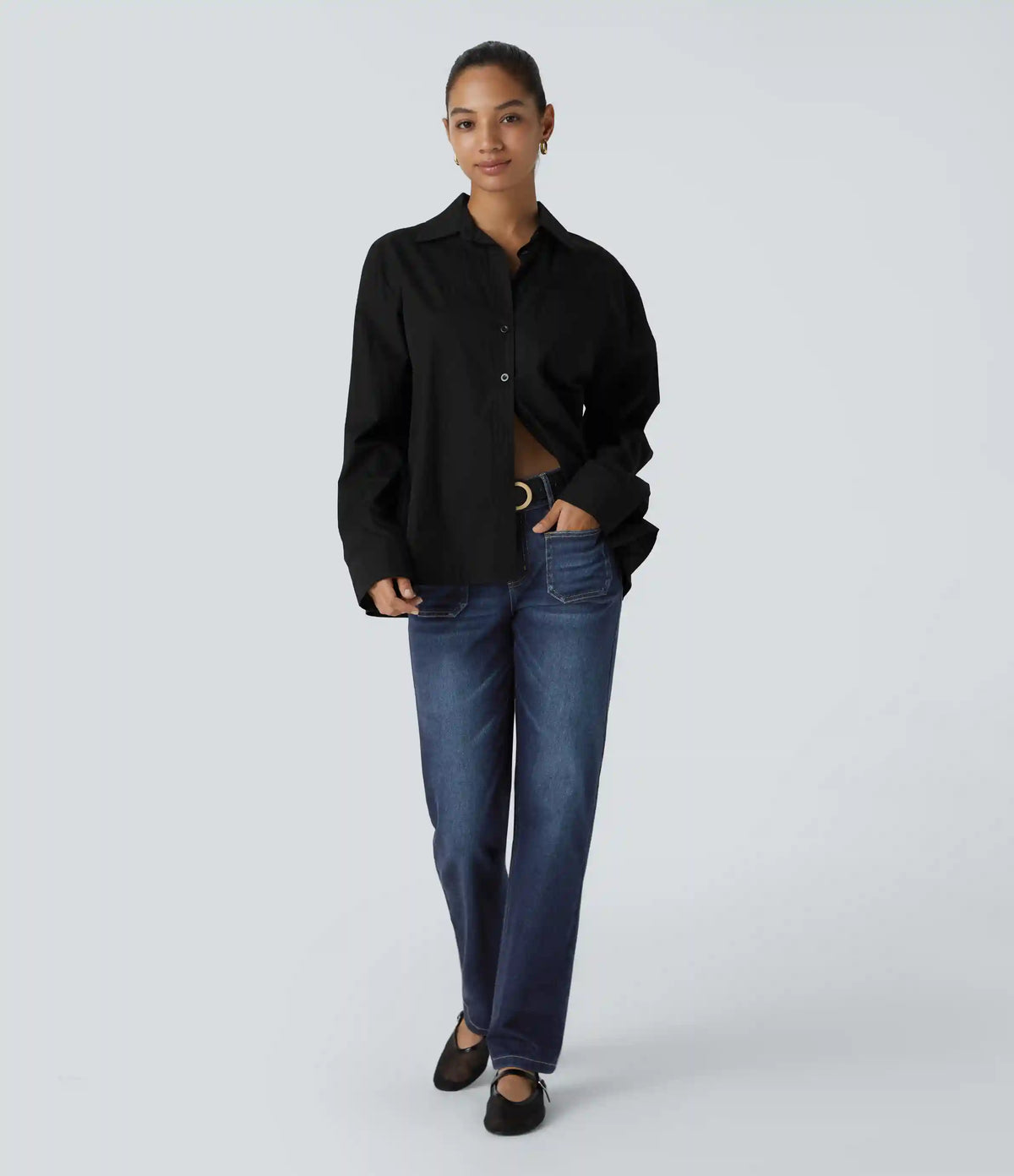 Halara Flex™ Low Rise Zipper Pockets Straight Leg Washed Casual Jeans