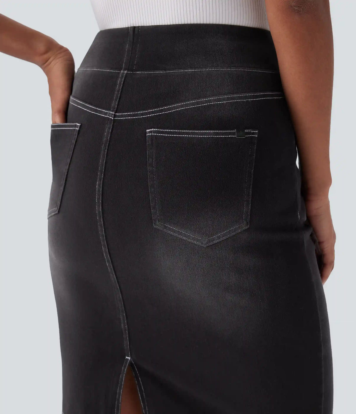 Halara Flex™ High Waisted Pockets Washed Denim Casual Skirt