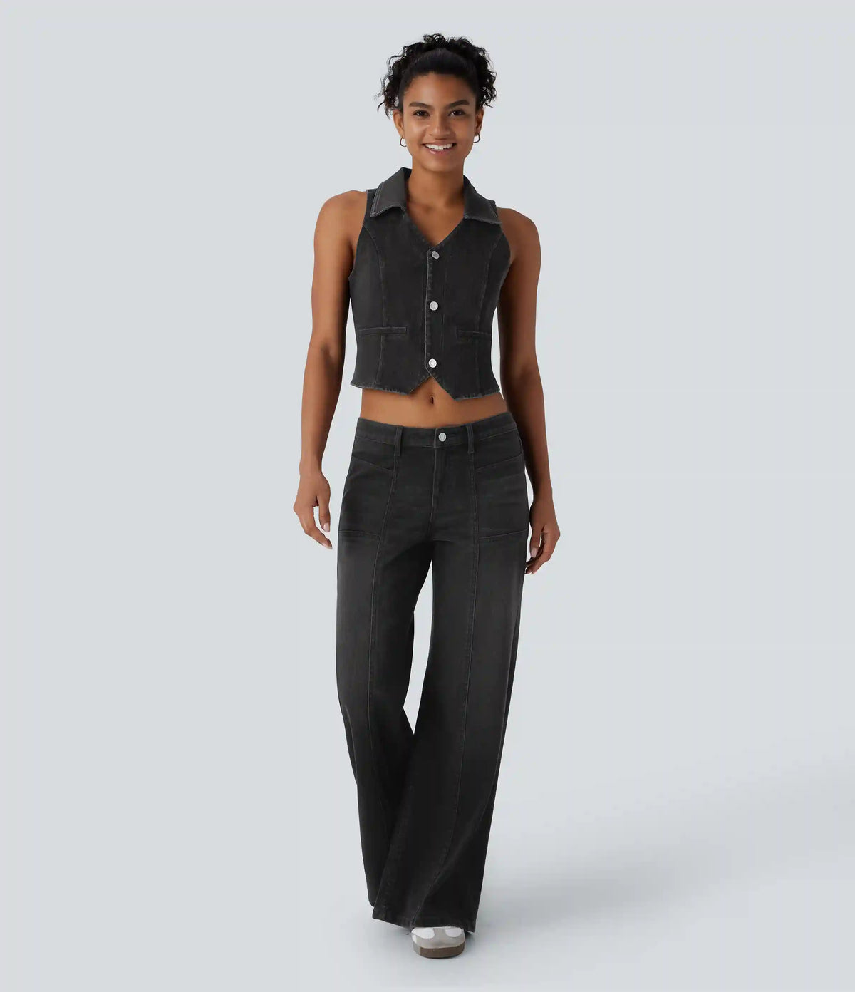 Halara Flex™ Low Rise Zipper Pockets Baggy Wide Leg Flare Washed Casual Jeans