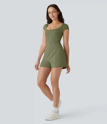 SoftlyZero™ Airy U Neck Cap Sleeve Pocket Cool Touch Yoga Romper-Easy Peezy