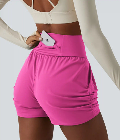 SoftlyZero™ Airy High Waisted Ruched InstantCool Yoga Shorts 3'' with Pockets