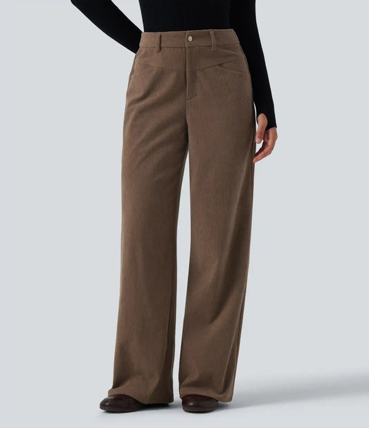 Mid Rise Straight Leg Corduroy Casual Pants with Pockets