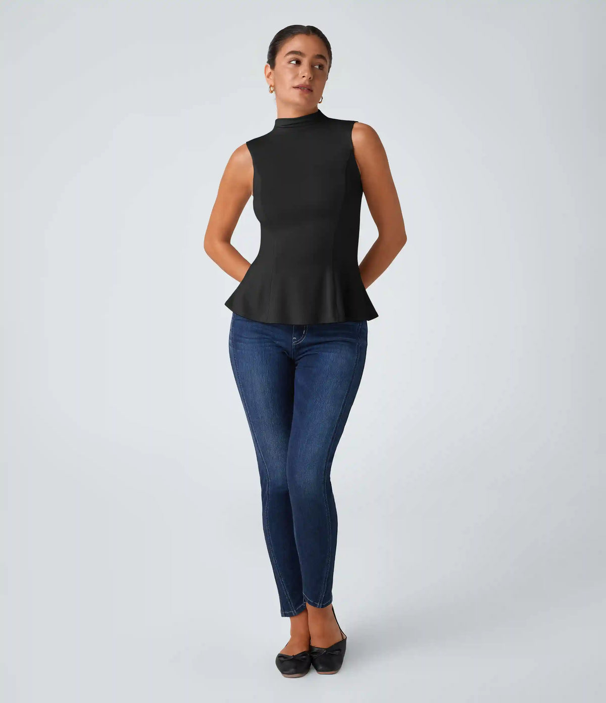 Funnel Neck Peplum Work Tank Top