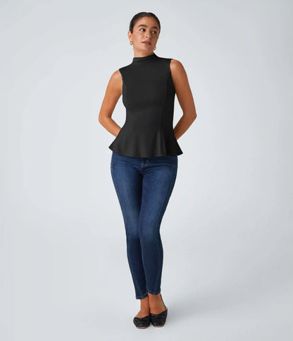 Funnel Neck Peplum Work Tank Top