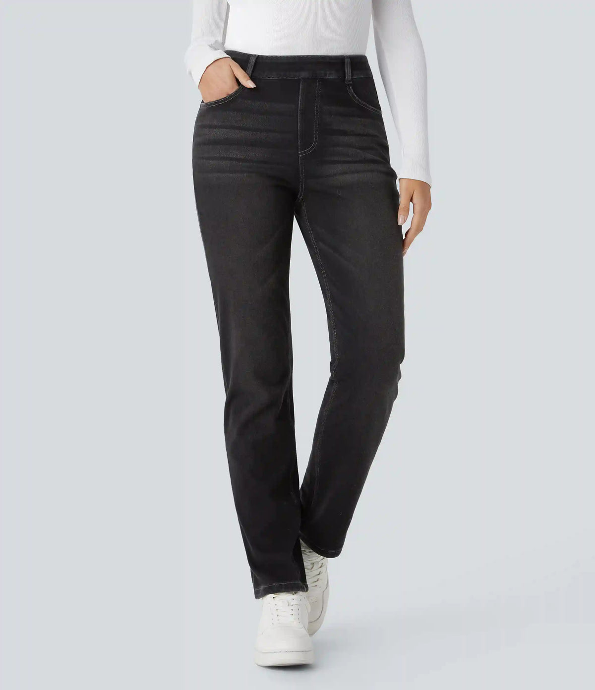 Halara Flex™ Denim Heat High Waisted Pockets Straight Leg Washed Casual Jeans