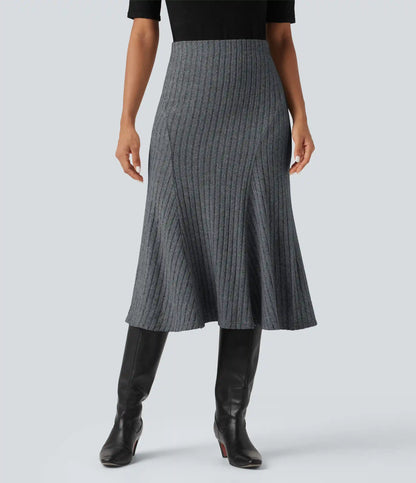Ribbed Knit High-waisted Midi Casual A-line Skirt