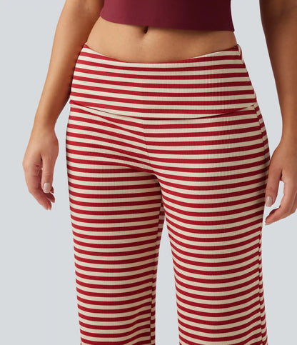 Foldover Low Rise Striped Casual Flare Trousers