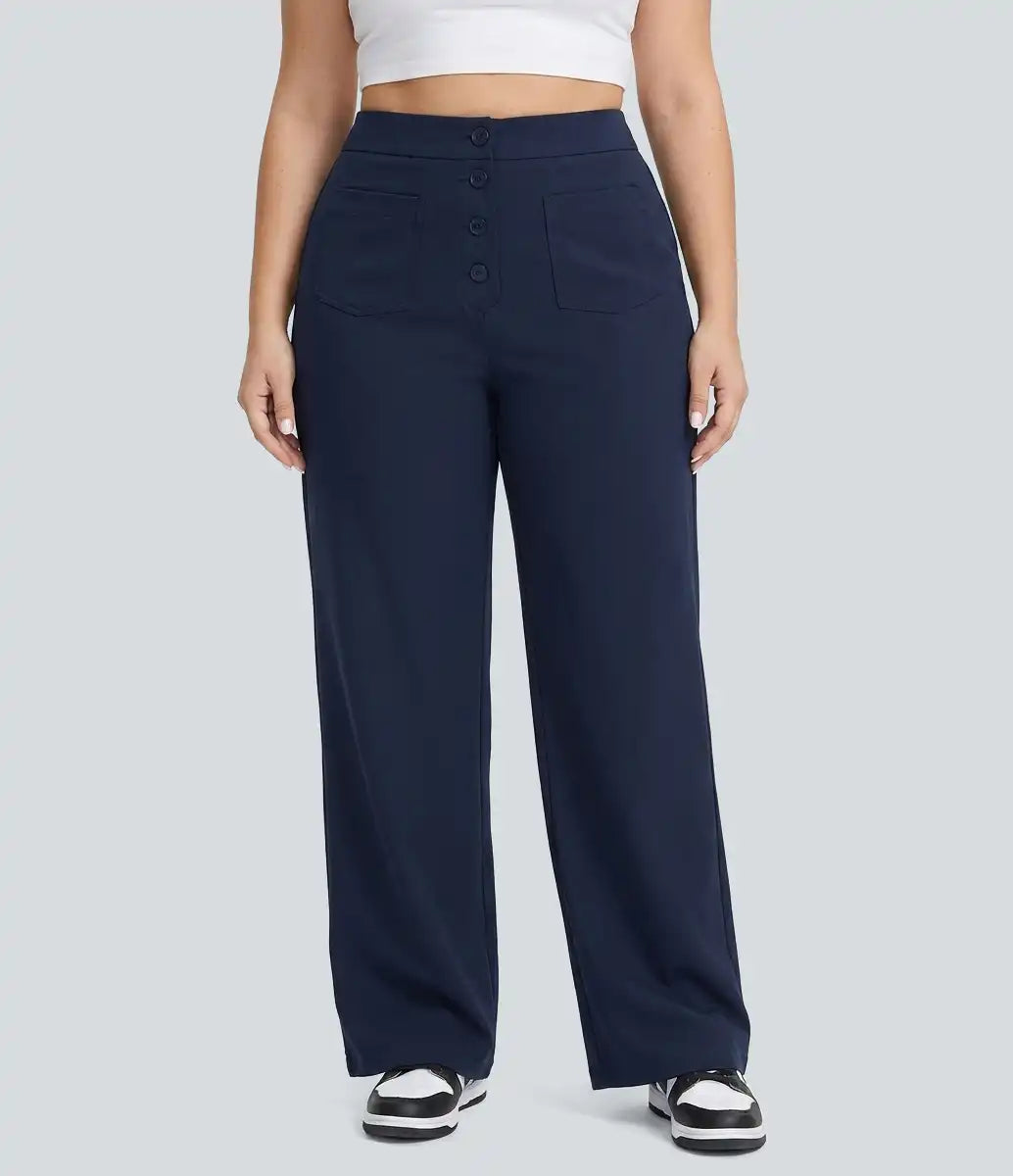 DayStretch High Waisted Pockets Straight Leg Casual Plus Size Pants