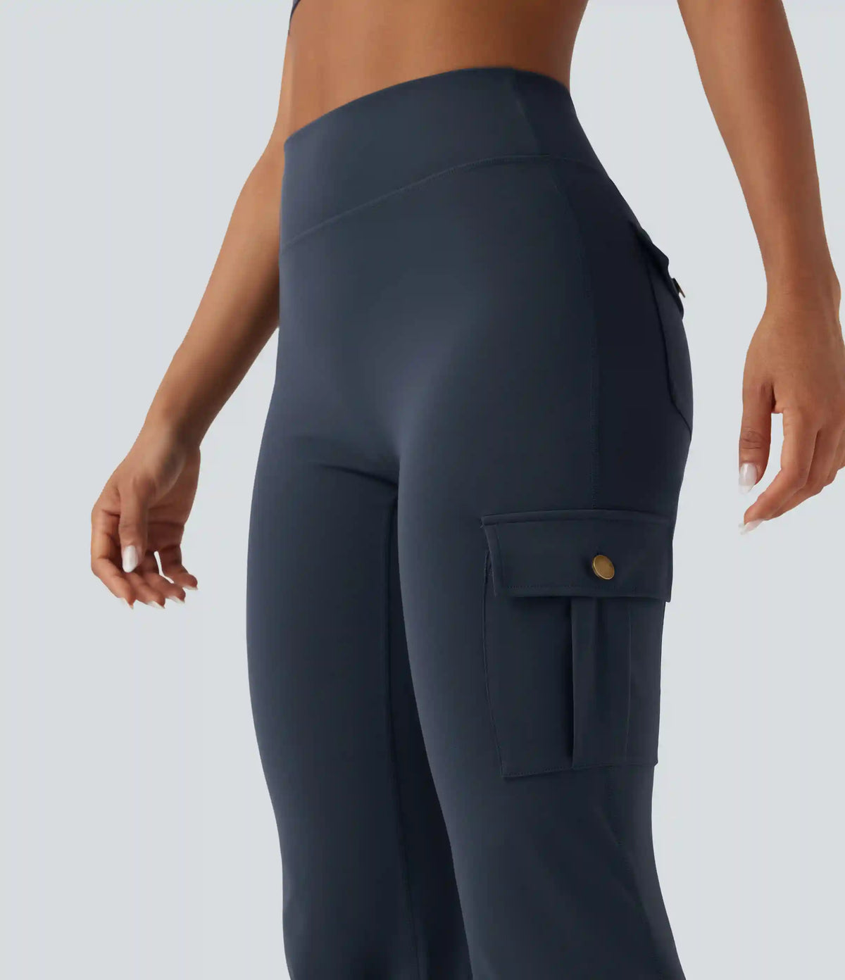 DayStretch High Waisted Tummy Control Ruched Workout Flare Pants with Pockets