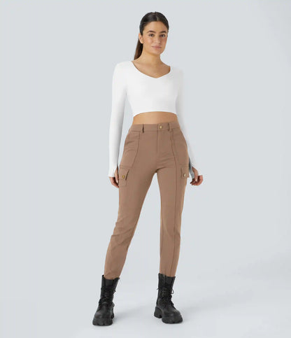 DayStretch High Waisted Zipper Pockets Solid Skinny Cargo Pants