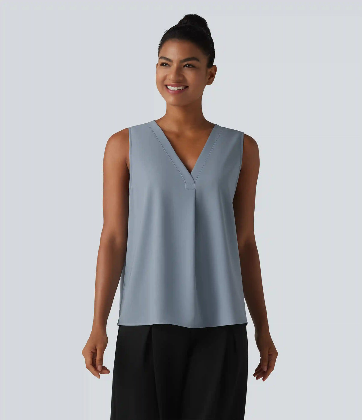 Wrinkle Recovery V Neck Sleeveless Oversized Work Blouse