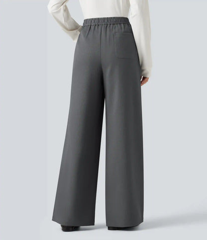 Mid Rise Wide Leg Work Pants with Pockets