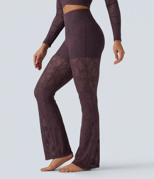 Halara UltraSculpt™ High Waisted Tummy Control Contrast Lace Yoga Flare Leggings with Pocket