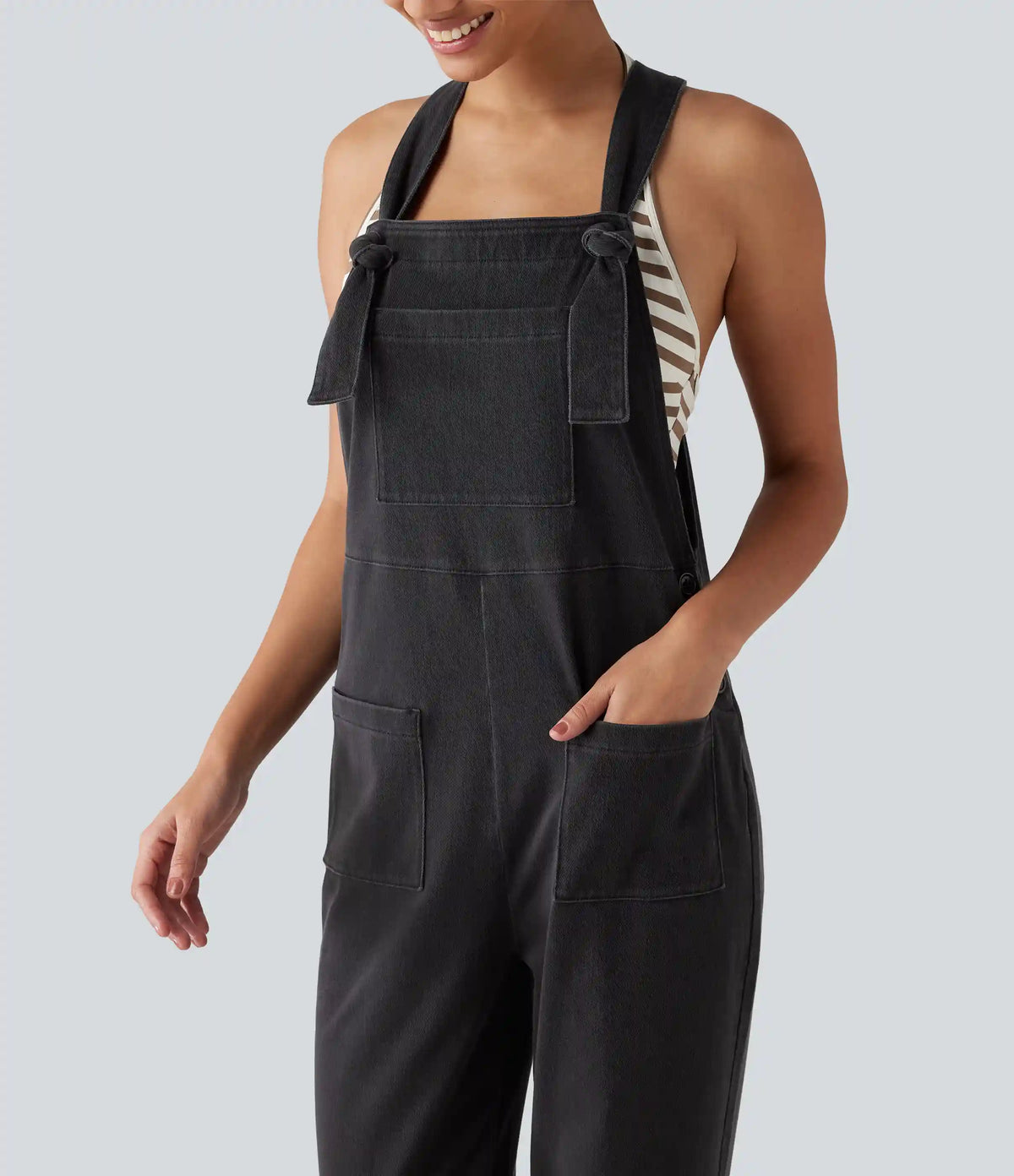 Halara Flex™ Denim Square Neck Sleeveless Tapered Casual Jumpsuit with Pockets