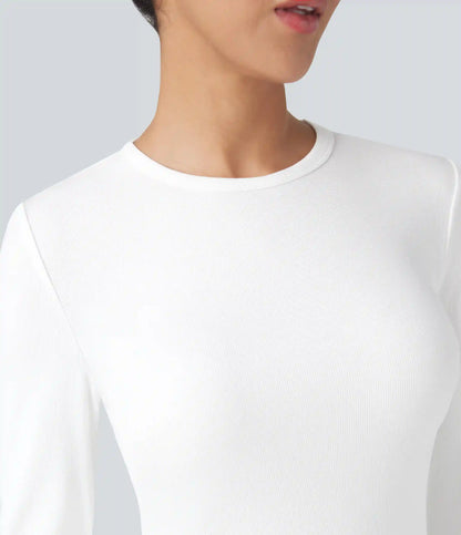 Ribbed Knit Round Neck Long Sleeve Casual Top