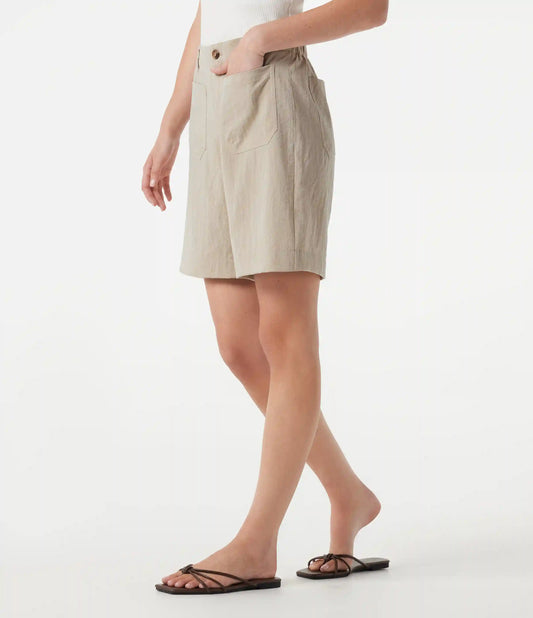 High Waisted Casual Linen-Feel Bermuda Shorts 7'' with Pockets