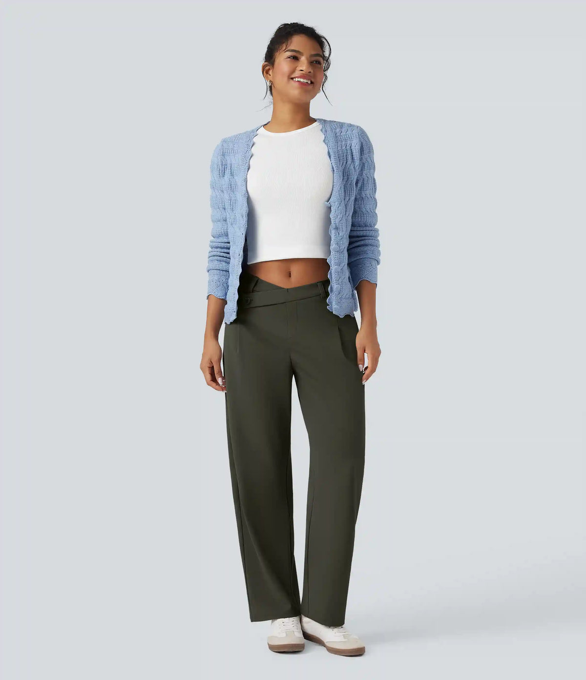 Halara Flex™ DayStretch Asymmetric Mid Rise Barrel Leg Work Pants with Pockets