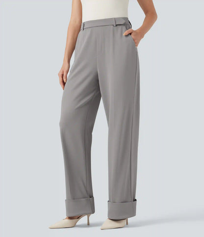 Halara Flex™ High Waisted Rolled Hem Crepe Work Baggy Pants with Pockets