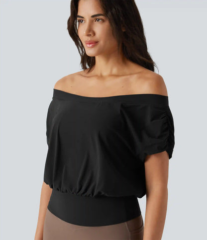 Off Shoulder Short Sleeve Oversize InstantCool Quick Dry Yoga Sports Top