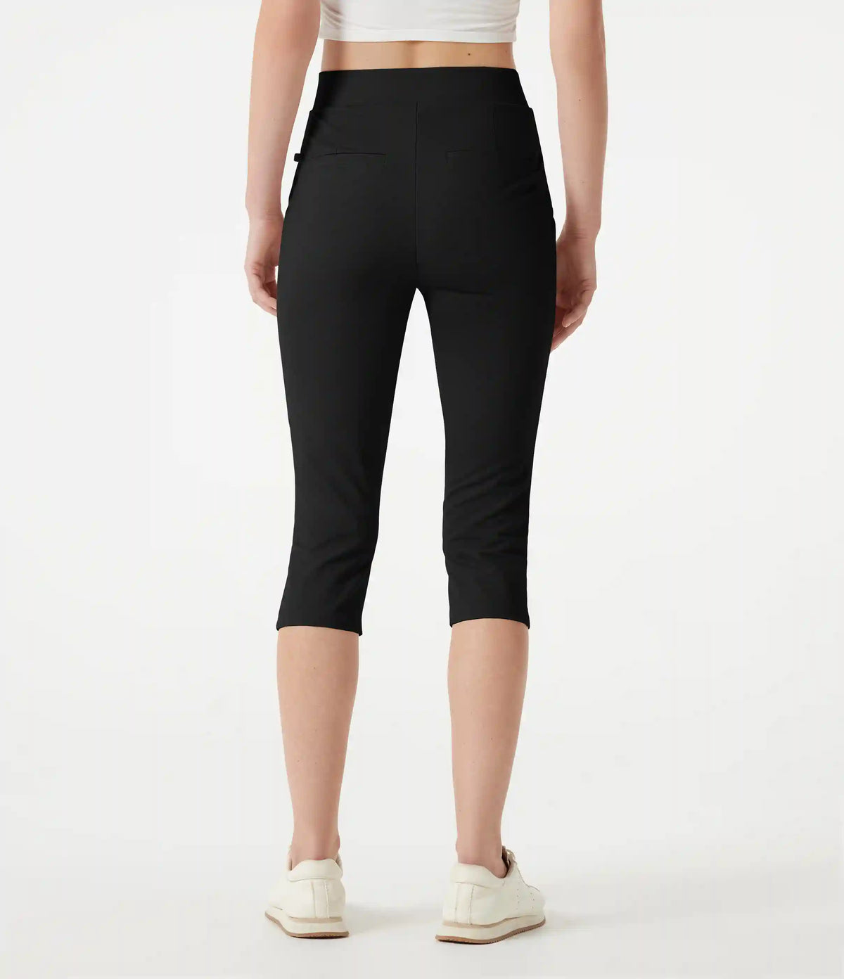 High-waisted Slim Herringbone Golf Capri Pants with Pockets