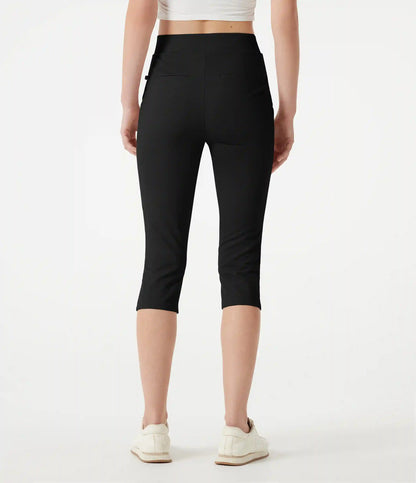 High-waisted Slim Herringbone Golf Capri Pants with Pockets
