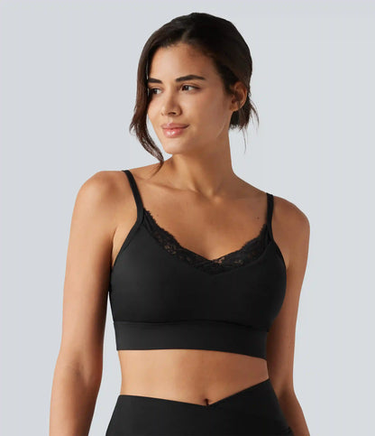 SoftlyZero™ Airy Light Support Sweetheart Neck Contrast Lace Built-in Bra InstantCool Workout Sports Bra-UPF50+