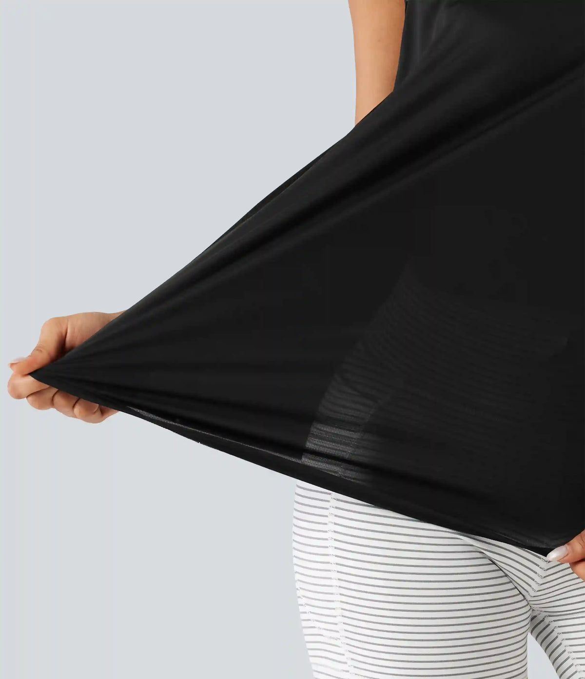 Contrast Mesh Curved Hem Running Tank Top-Longer Length