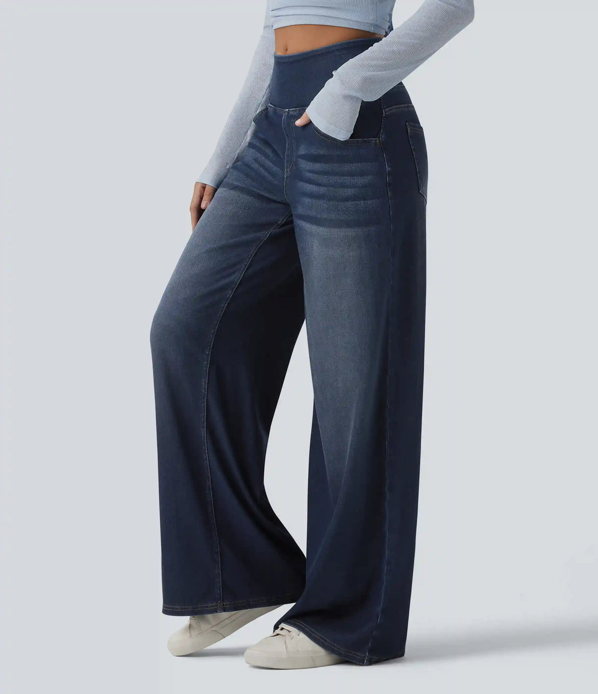 Halara Flex™ Mid Rise Draped Lyocell Washed Casual Baggy Wide Leg Jeans with Pockets