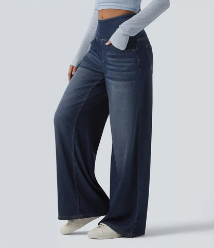 Halara Flex™ Mid Rise Draped Lyocell Washed Casual Baggy Wide Leg Jeans with Pockets
