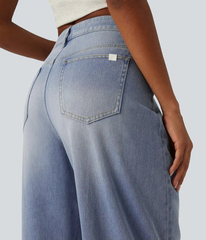 Halara Flex™ Mid Rise Barrel Leg Washed Casual Jeans with Pockets